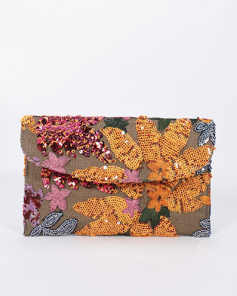 Floral Embroidery Sequin Clutch