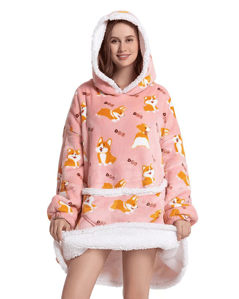 Hoodie Sherpa Fleece Oversized Wearable Hooded Blanket Sweatshirt