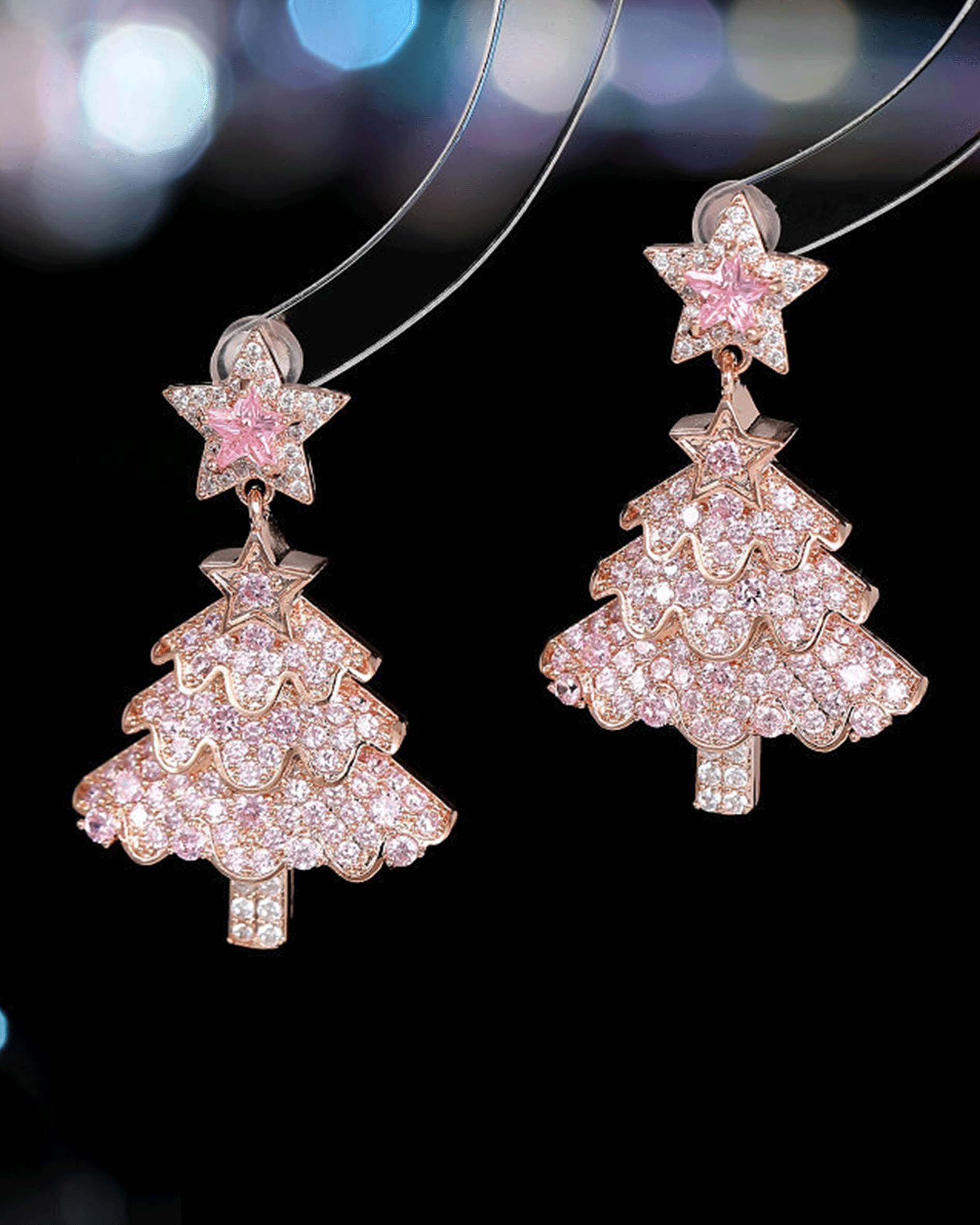 Pink Glitter Christmas tree earrings