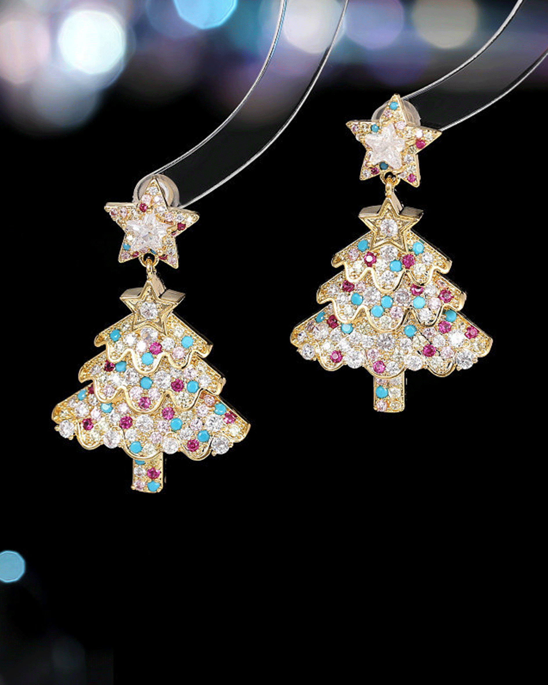 Pink Glitter Christmas tree earrings