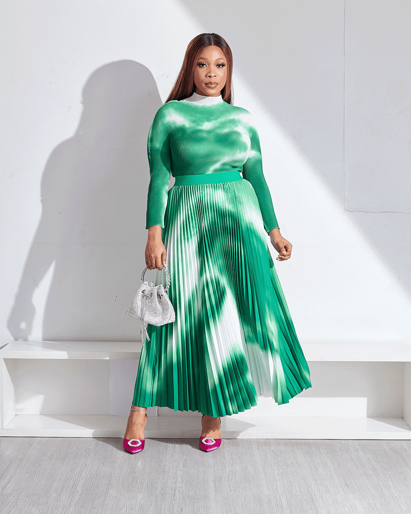 Printed pleated skirt set