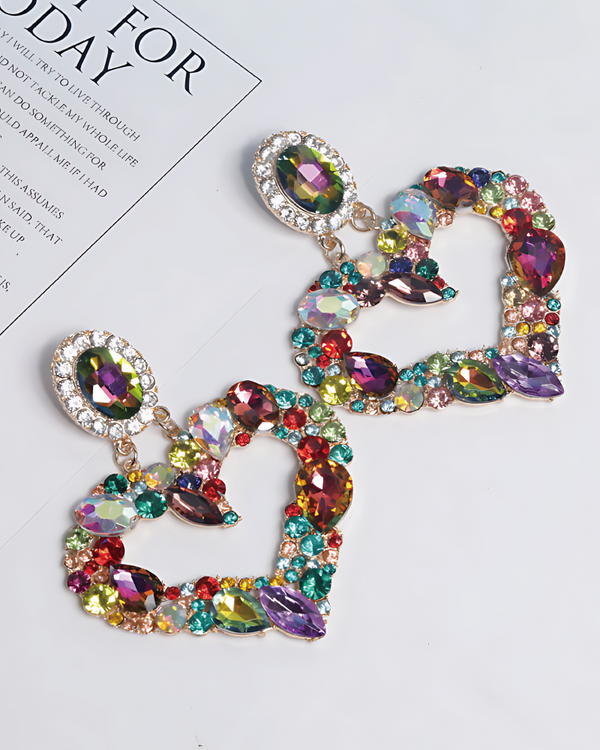 Oversized Rhinestone Heart Drop Earrings