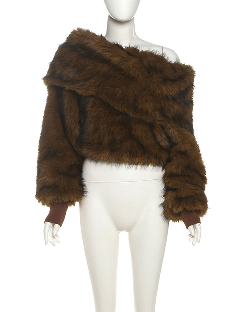Ehmet Off Shoulder Faux Fur Top