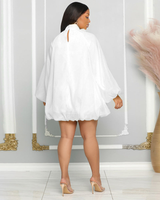 Balloon Sleeve Bubble Dress With Bow