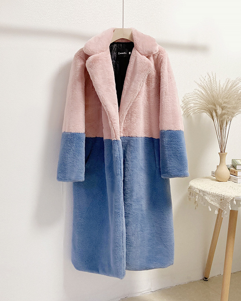 Faux Fur Color Block Coat