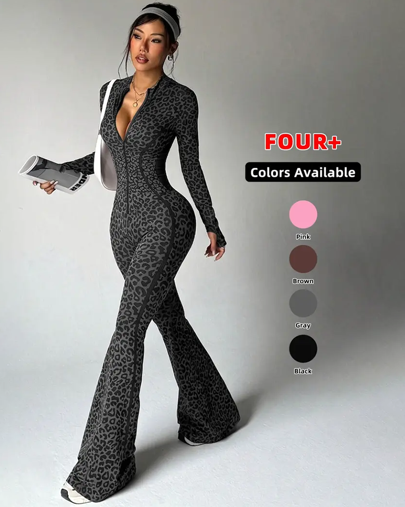 Baddie Leopard Flare Jumpsuit