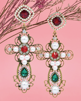 Floral Cross Rhinestone Earrings