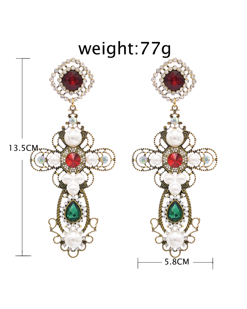 Floral Cross Rhinestone Earrings