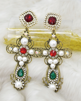 Floral Cross Rhinestone Earrings