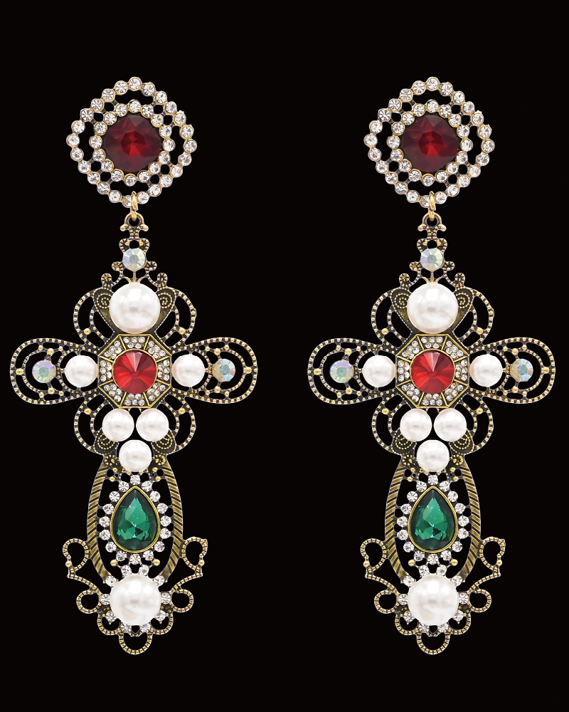 Floral Cross Rhinestone Earrings