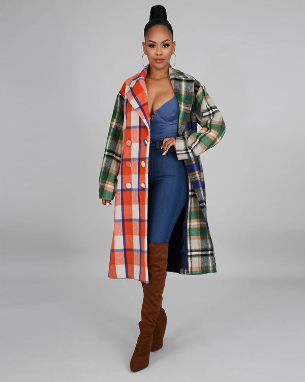 Plaid Double Breasted Coat