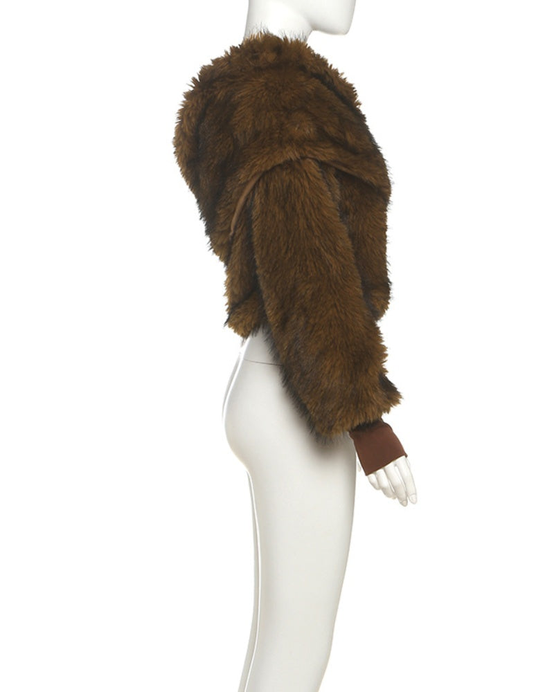 Ehmet Off Shoulder Faux Fur Top