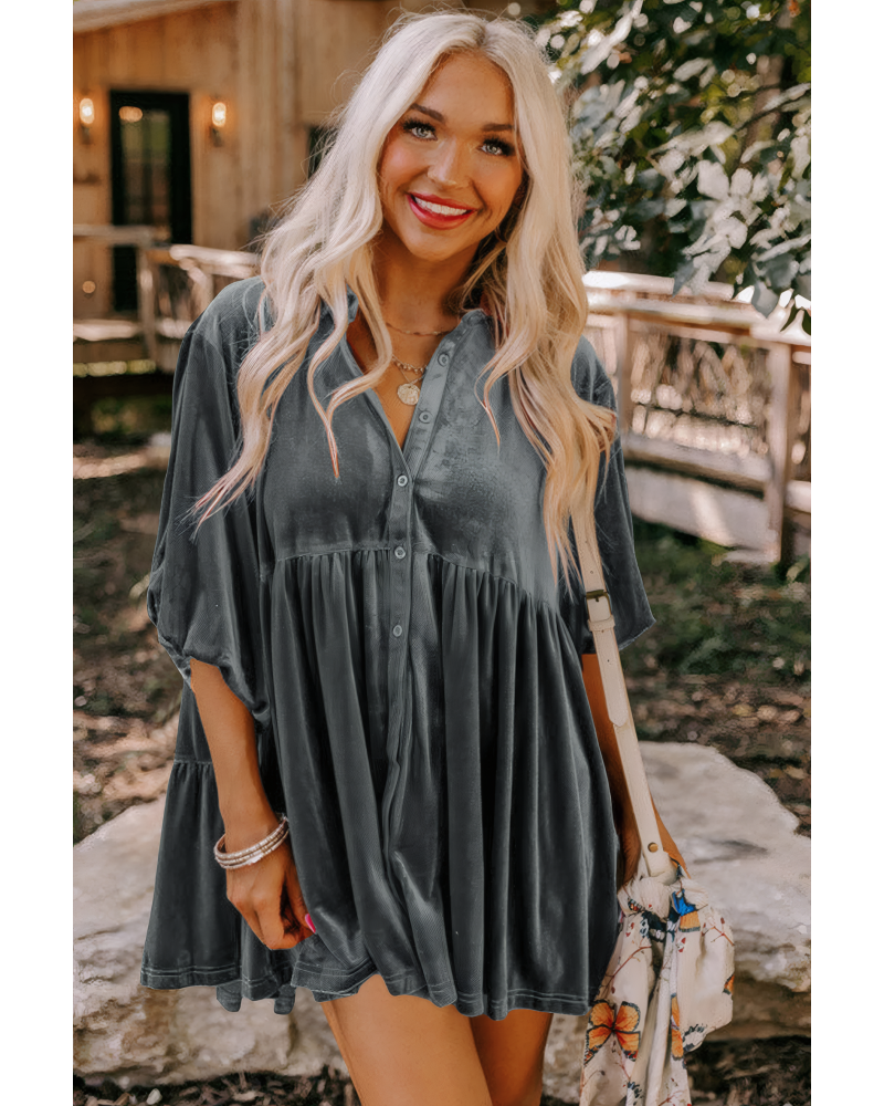 Velour Babydoll Button Up Top