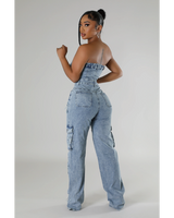 Cross Tube Denim Jumpsuit