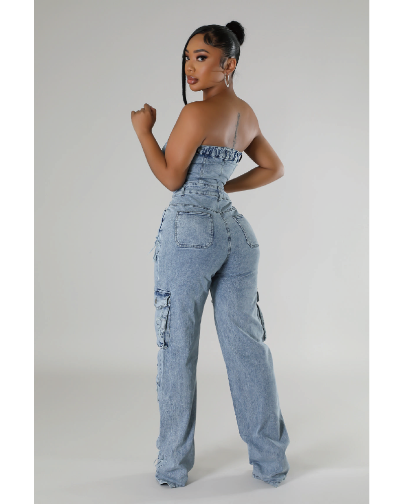 Cross Tube Denim Jumpsuit