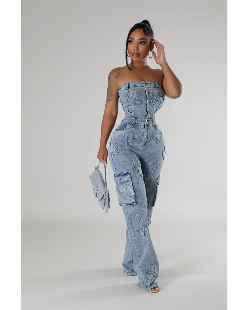 Cross Tube Denim Jumpsuit