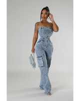 Cross Tube Denim Jumpsuit