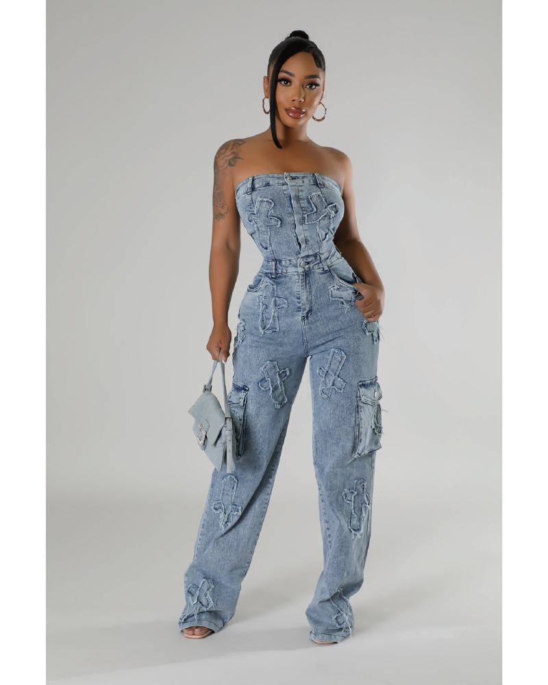 Cross Tube Denim Jumpsuit