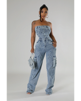 Cross Tube Denim Jumpsuit