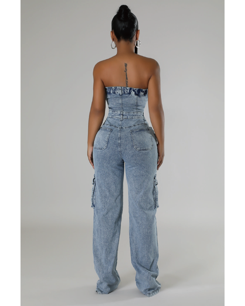 Cross Tube Denim Jumpsuit