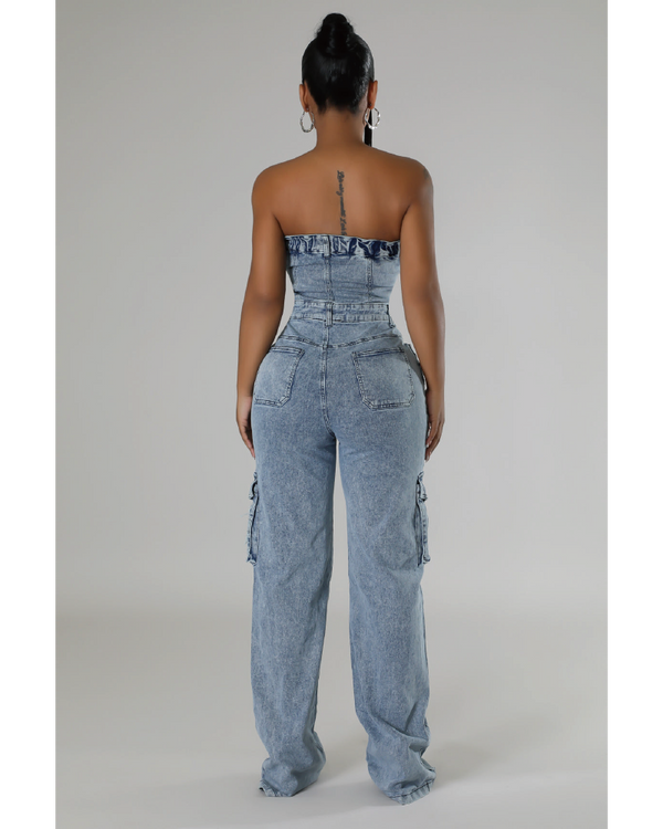 Cross Tube Denim Jumpsuit