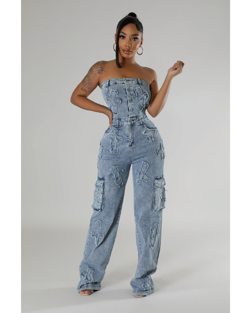 Cross Tube Denim Jumpsuit