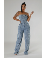 Cross Tube Denim Jumpsuit