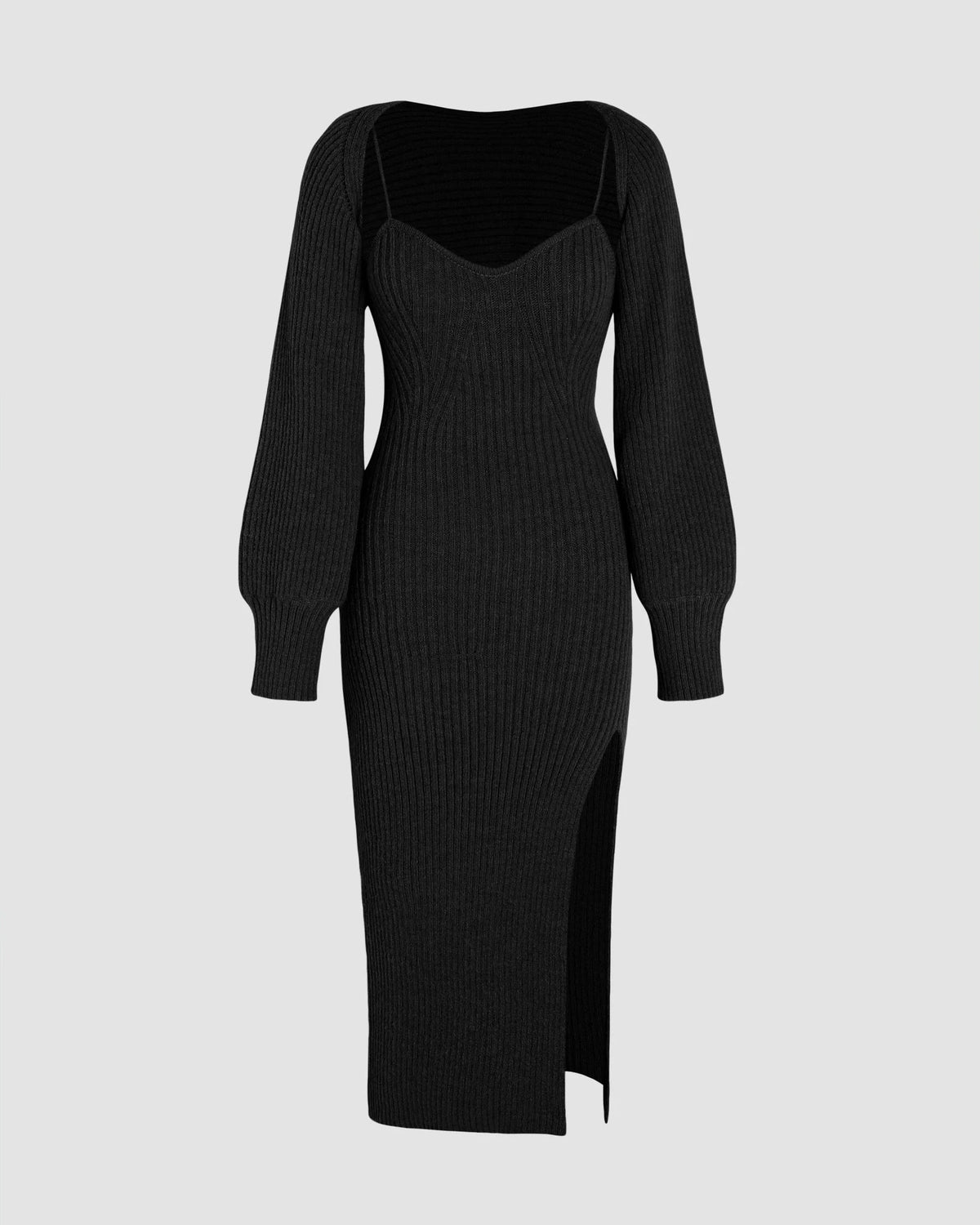 Knit Solid Cami Split Midi Dress Set