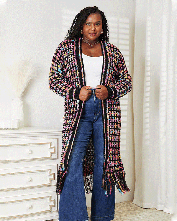 Multicolored Fringe Hem Cardigan