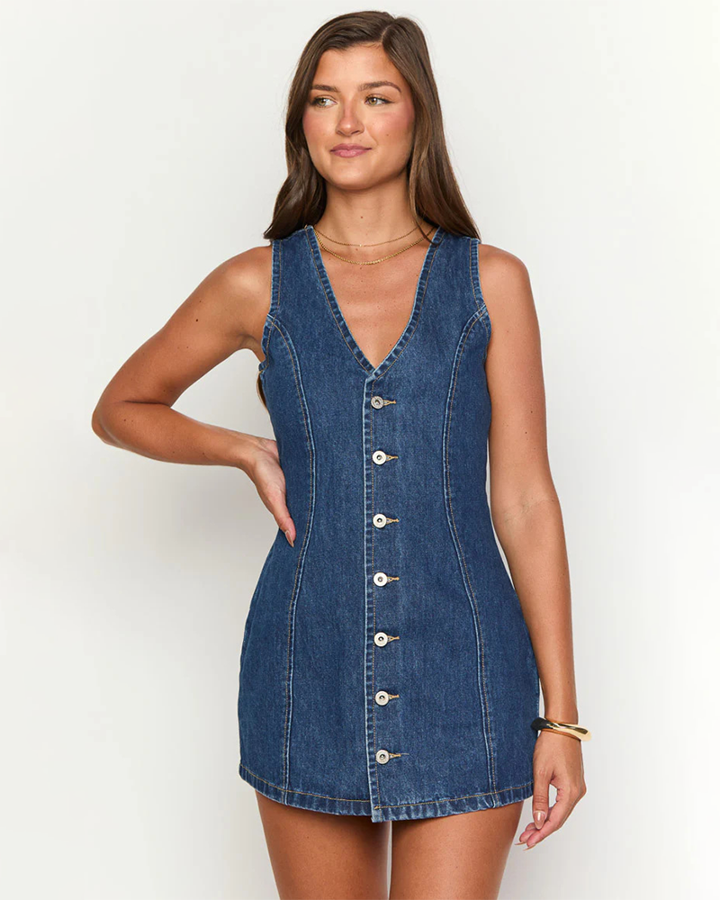 Tied Back Denim Mini Dress