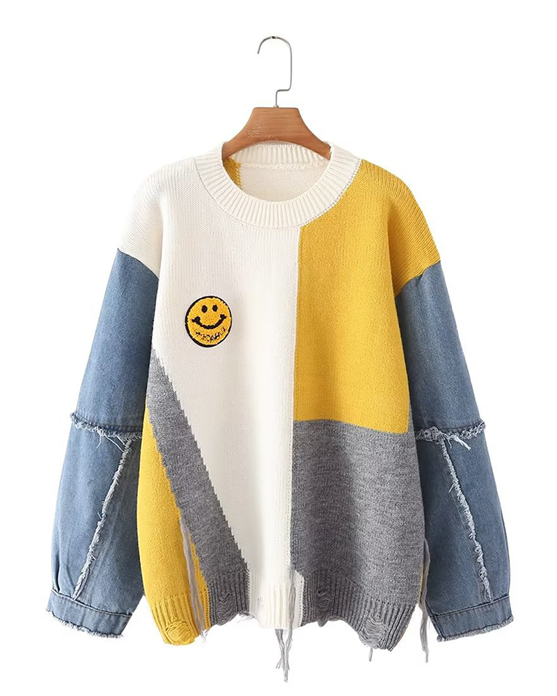 Smile Meets Denim Sweater