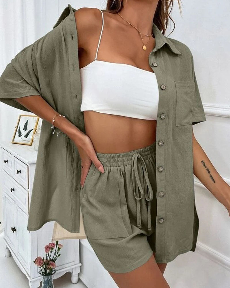 Solid Linen Short Set