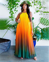 Ombre Sunset Pleated Halter Dress