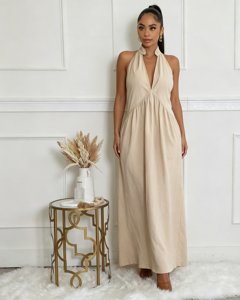 Sun-Kissed Halter A-Line Midi Dress