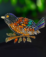 Rhinestone bird brooch