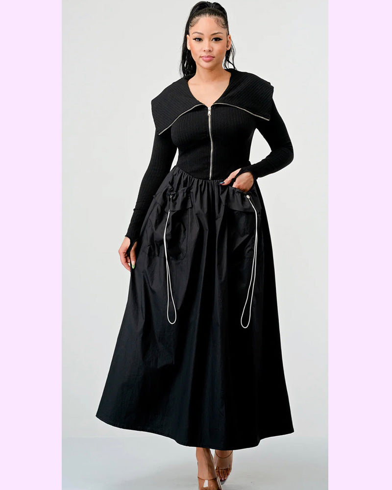 JOEY Zip Up Contrasts Long Dress