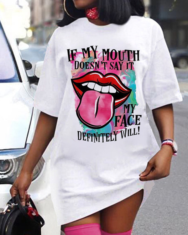Women's Slogan Lips Printed T-Shirt