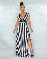 Sexy Striped High Waist Maxi Dress