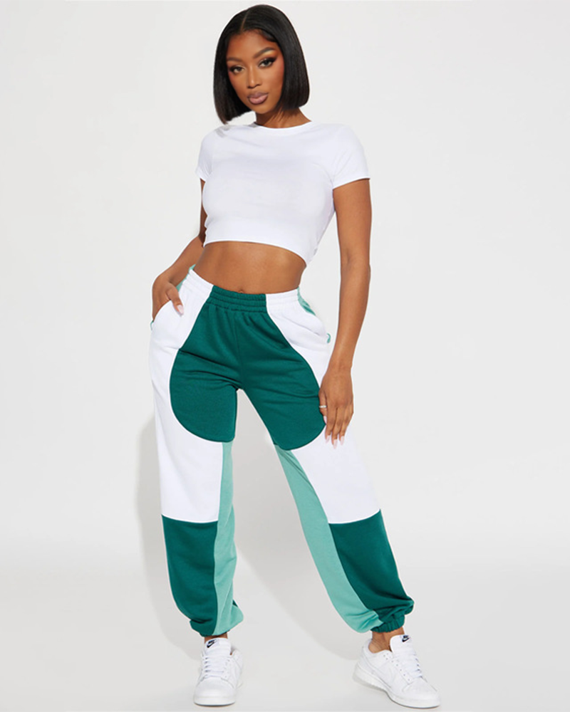 Colorblock Wide Leg Sweatpants