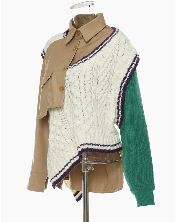 Irregular Patchwork Knitted Coat