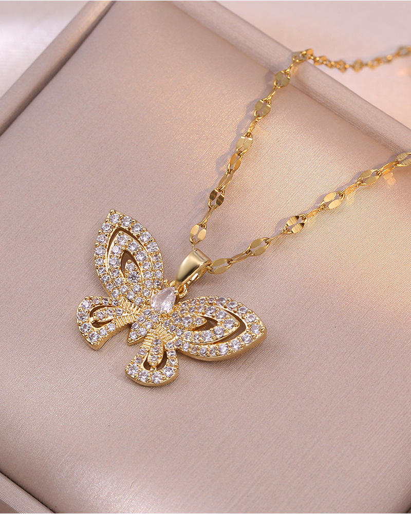 Rhinestone Butterfly Necklace