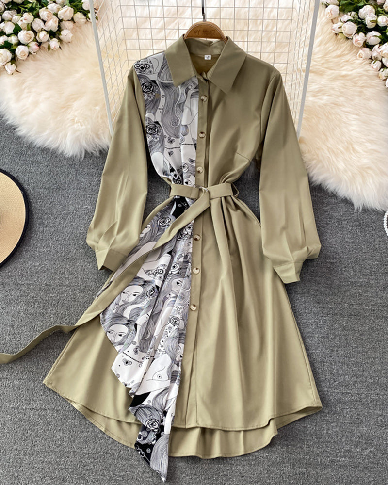 irregular lapel midi dress