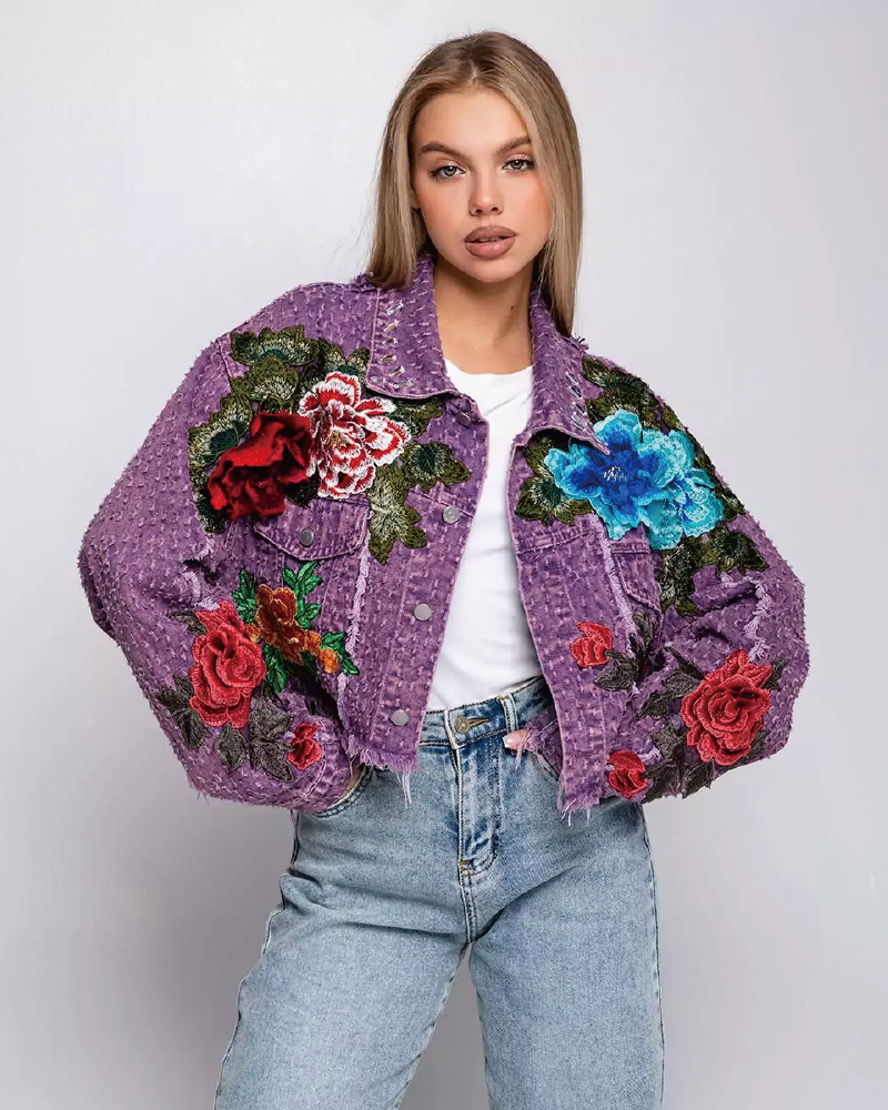 Cute Floral Embroidery Denim Jacket