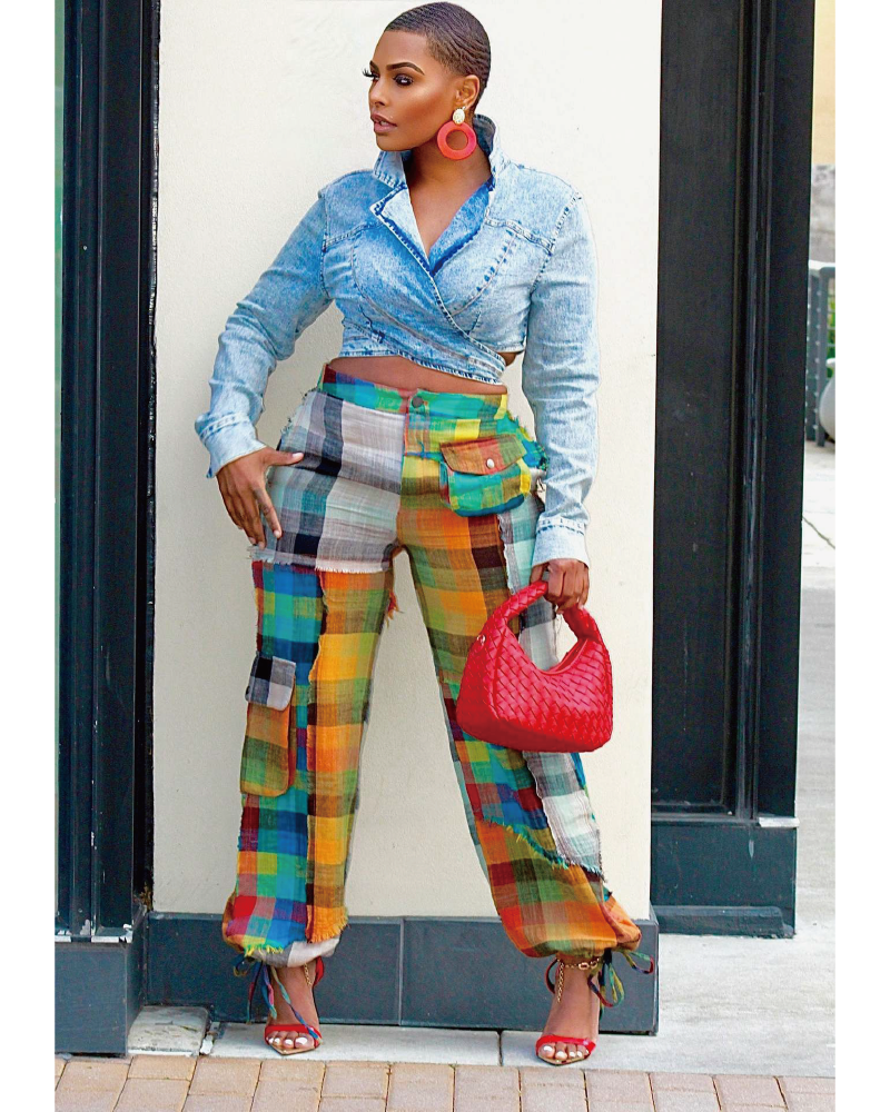 Edgy Plaid Patchwork Pants