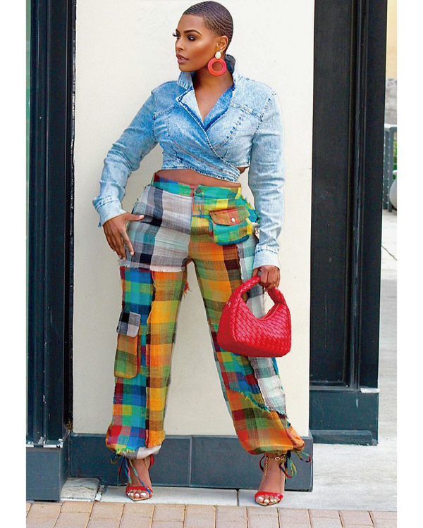 Edgy Plaid Patchwork Pants