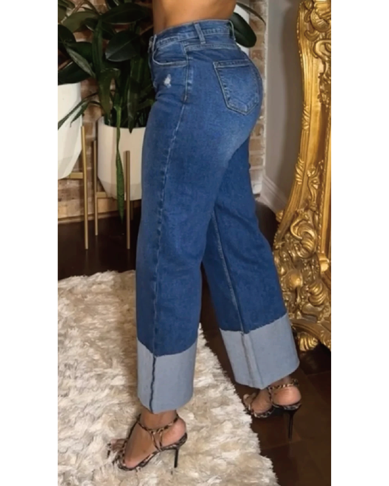 Large Cuff Wide Leg Jeans