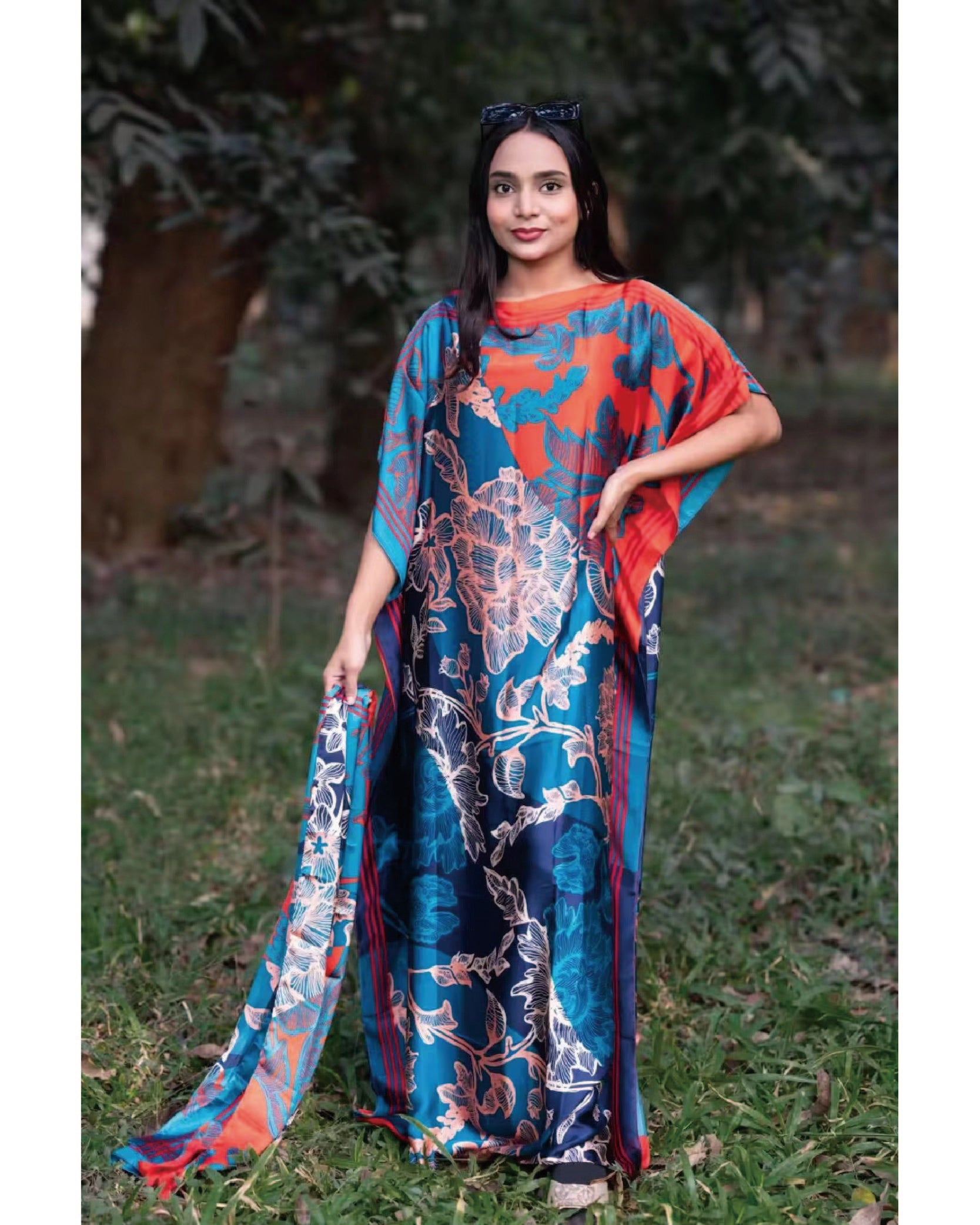 2 piece Satin Printed Dress