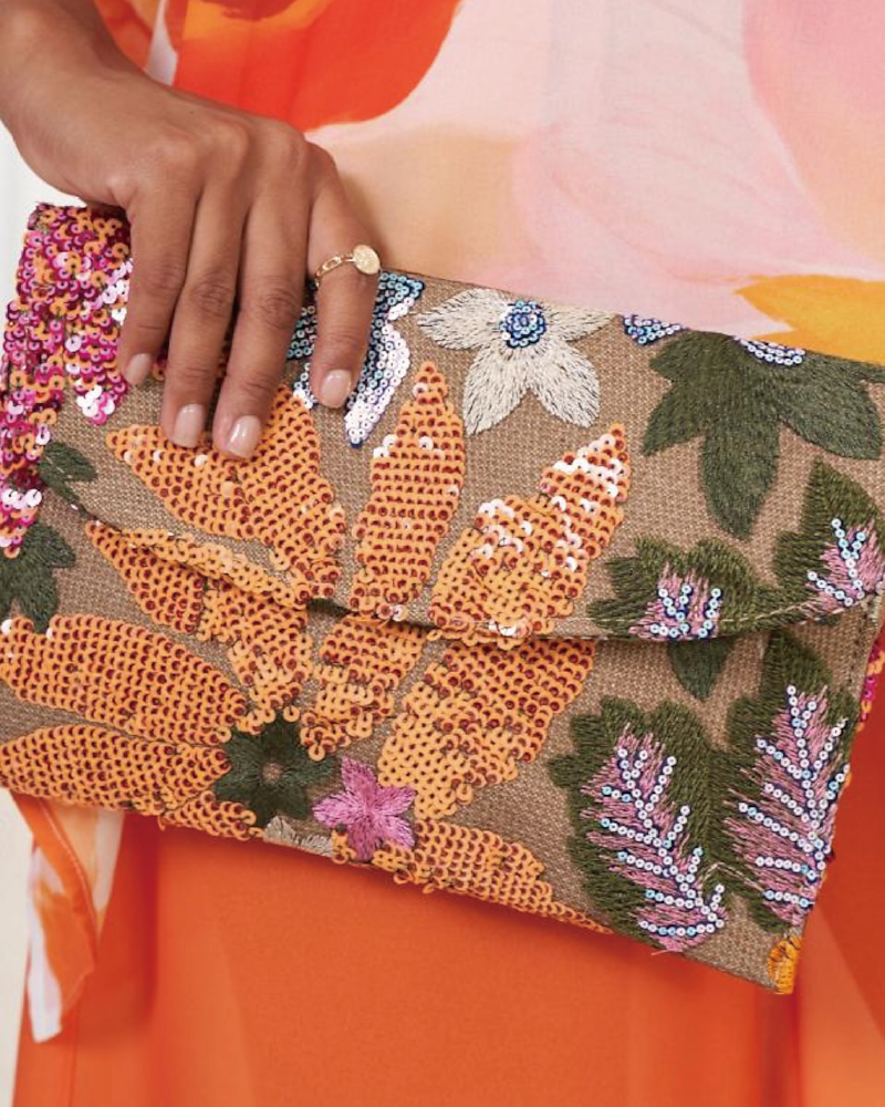 Floral Embroidery Sequin Clutch