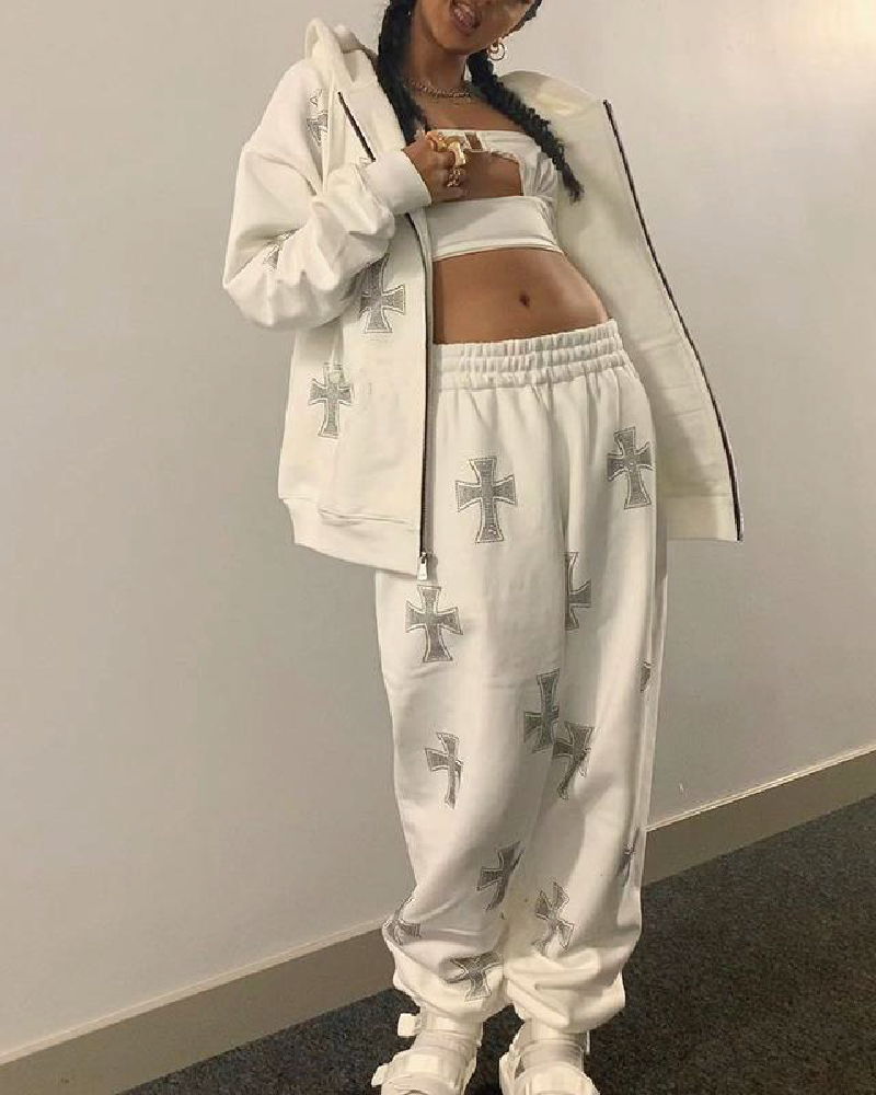 Cross Rhinestone Jogger Set