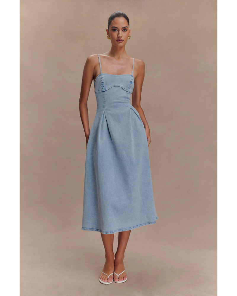 Brenda A Line Denim Maxi Dress
